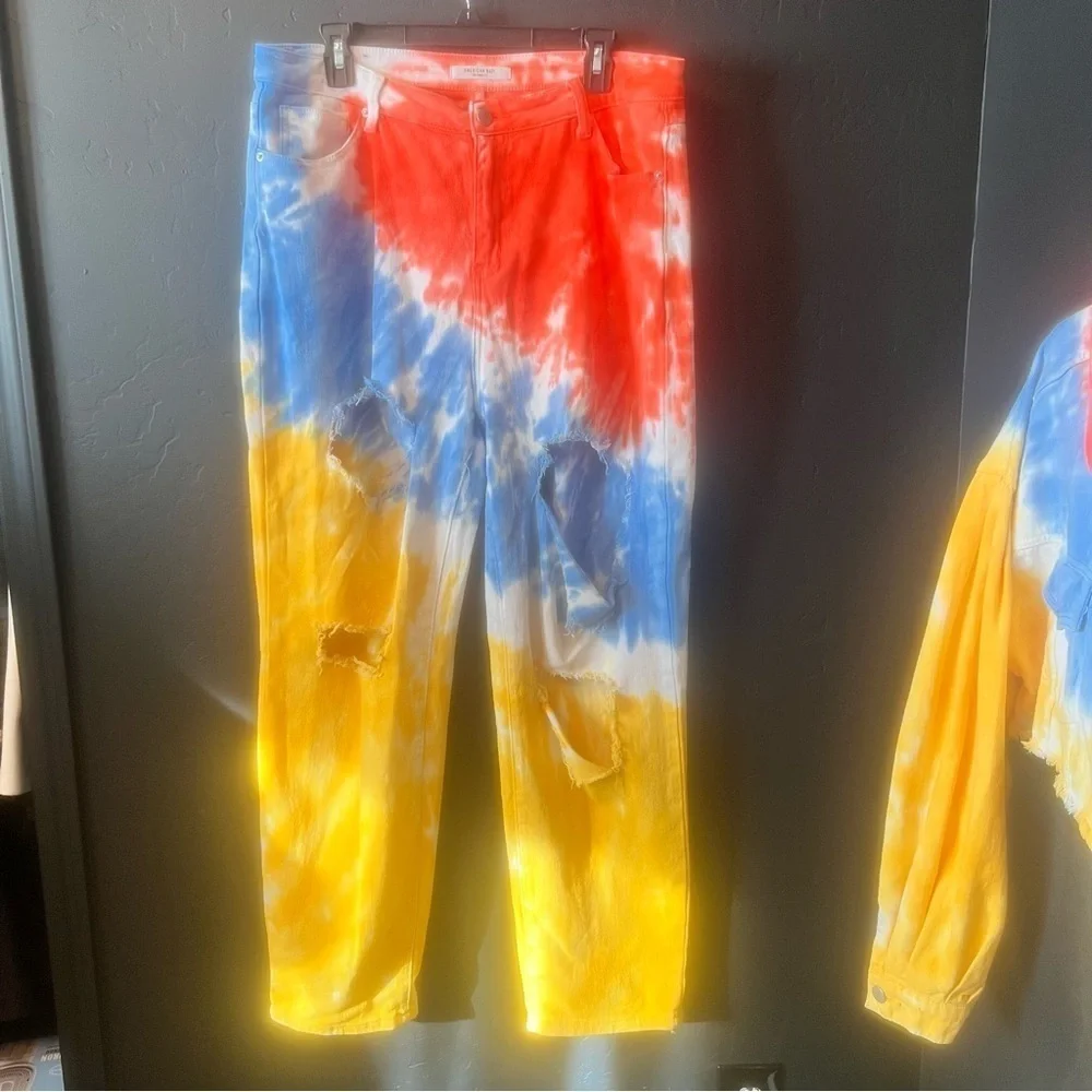 American Bazi Women's Tie Dye Ripped Denim Jacket And jeans size: 1X